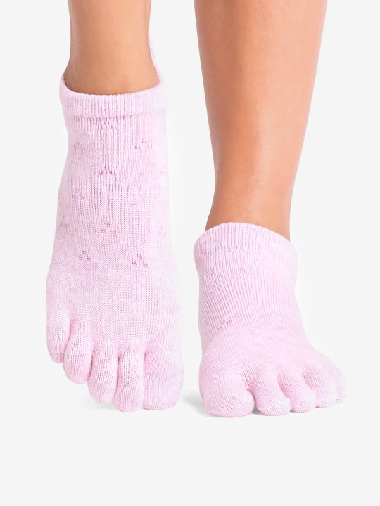 ToeSox Full Toe Low Rise Grip Socks - Rosy Melange