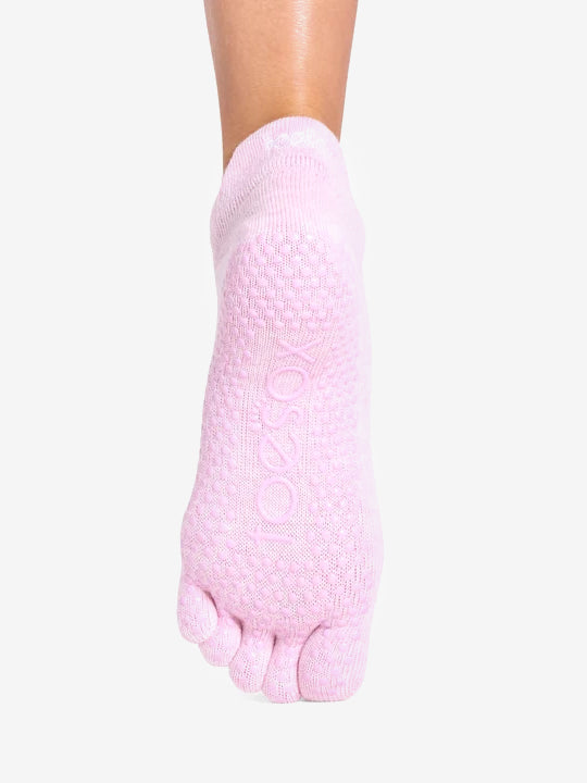 ToeSox Full Toe Low Rise Grip Socks - Rosy Melange