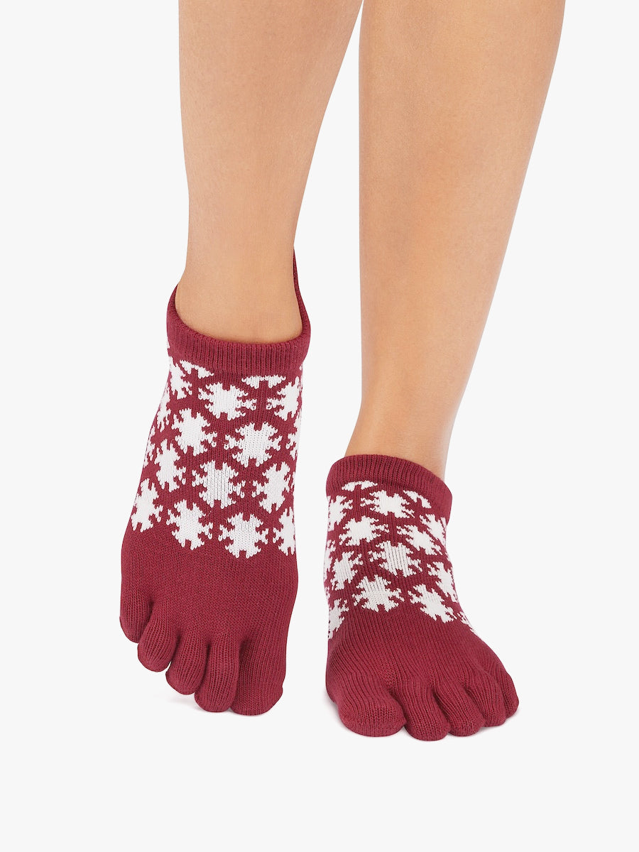ToeSox Full Toe Low Rise Grip Socks - Ruby