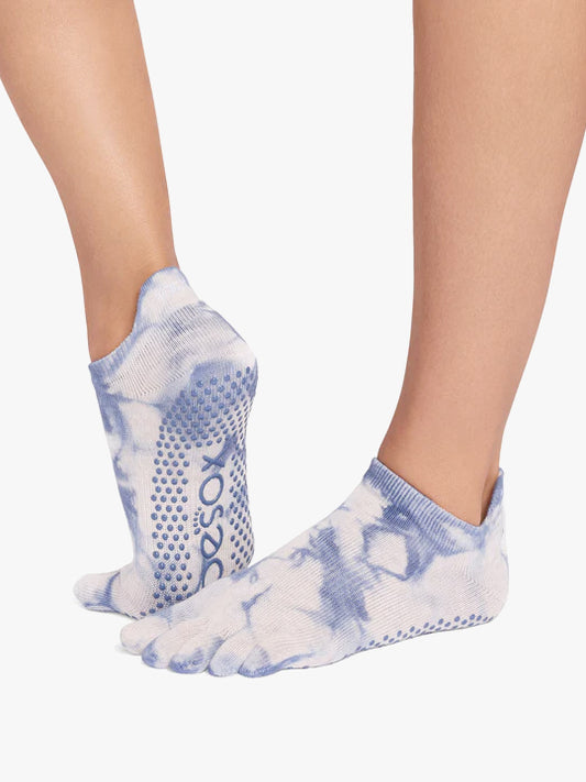 ToeSox Full Toe Low Rise Grip Socks - Soft Blue Tie Dye