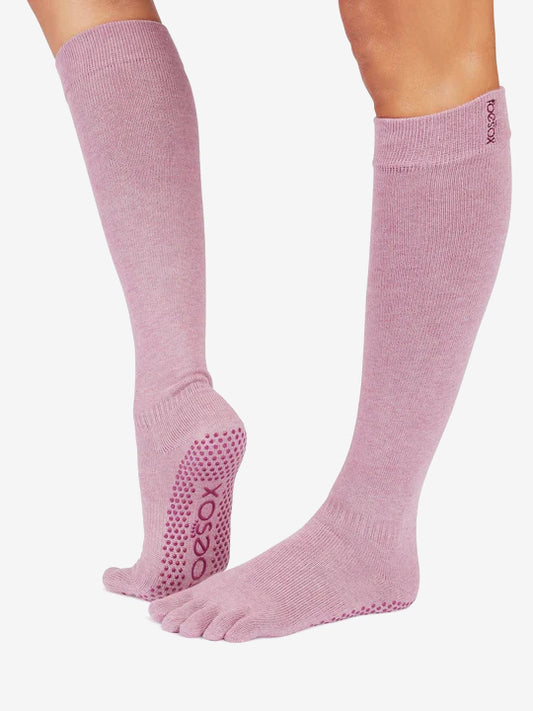 ToeSox Full Toe Knee-High Scrunch Grip Socks - Wineberry Heather