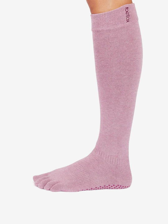 ToeSox Full Toe Knee-High Scrunch Grip Socks - Wineberry Heather