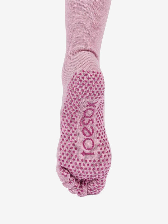 ToeSox Full Toe Knee-High Scrunch Grip Socks - Wineberry Heather