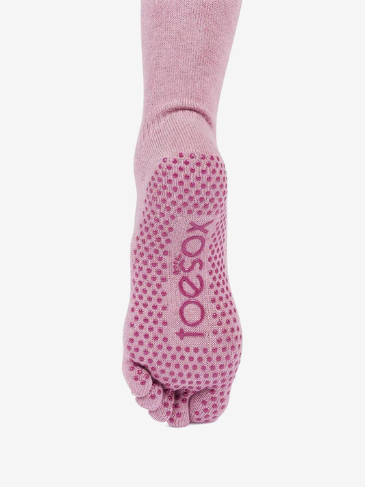 ToeSox Full Toe Knee-High Scrunch Grip Socks - Wineberry Heather