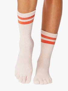 ToeSox Full Toe Crew Grip Socks - Hot Coral Stripe