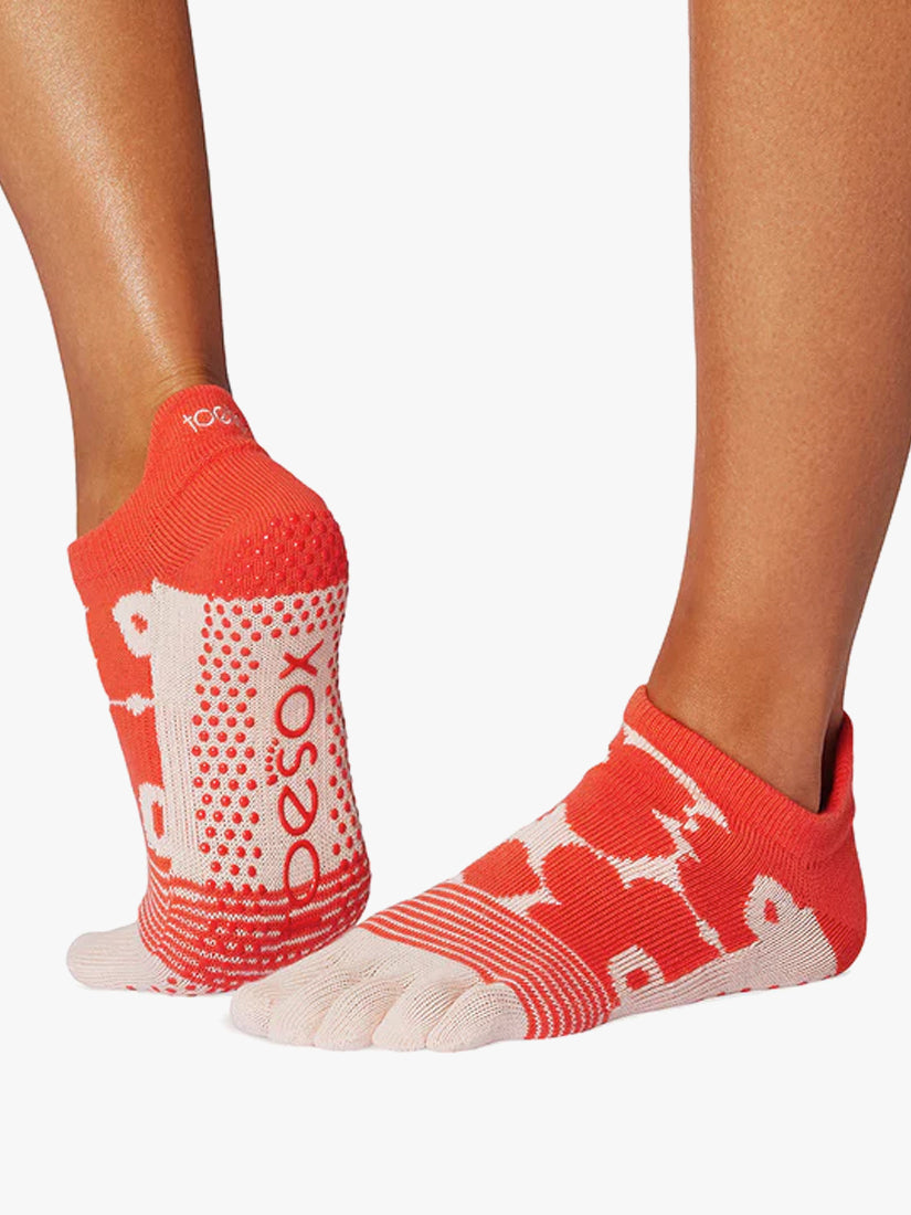 ToeSox Full Toe Low Rise Grip Socks - Hot Coral Floral