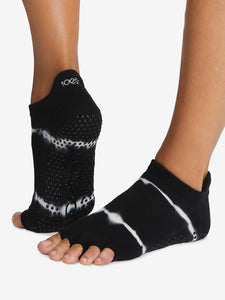 ToeSox Grip Half Toe Low Rise - Black Tie Dye Stripe