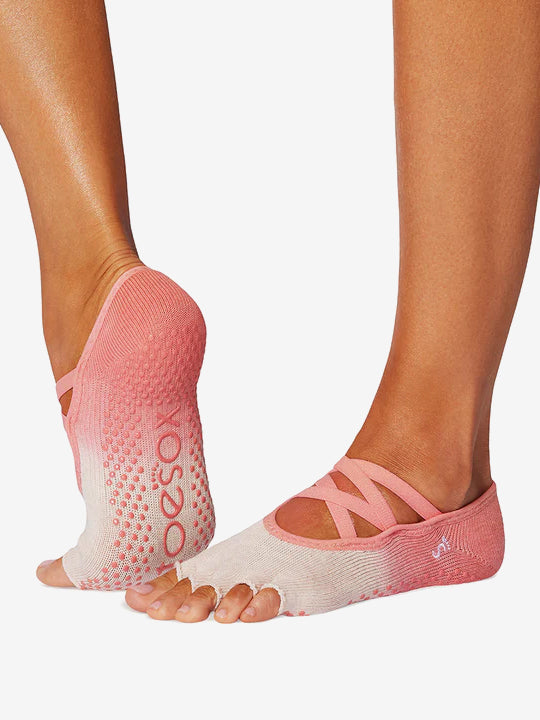ToeSox Half Toe Elle Grip Socks - Hot Coral Ombre