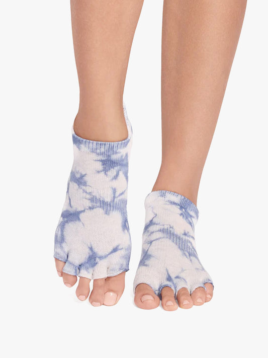 ToeSox Half Toe Low Rise Grip Socks - Soft Blue Tie Dye