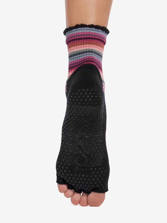 ToeSox Half Toe Melody Scallop Ultra Fine Knit Grip Socks - Autumn Stripes