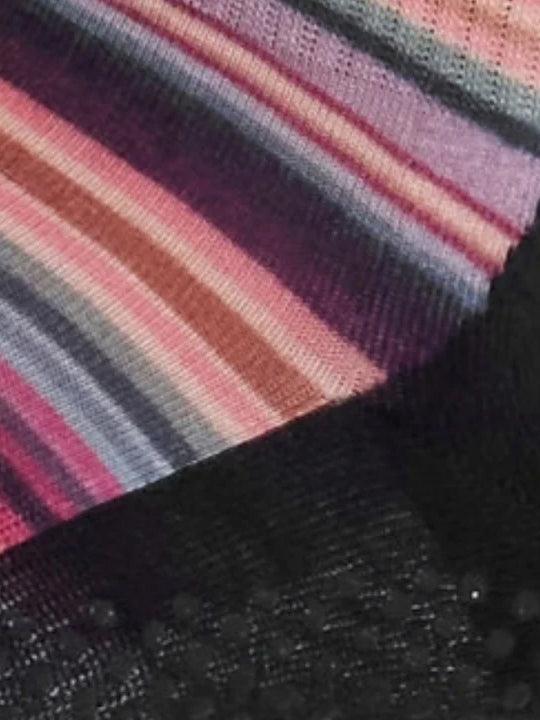 ToeSox Half Toe Melody Scallop Ultra Fine Knit Grip Socks - Autumn Stripes