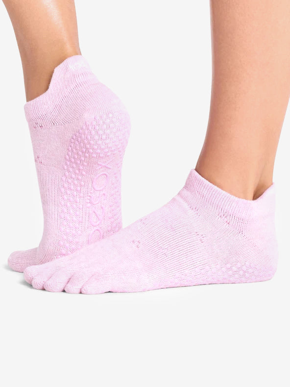 ToeSox Full Toe Low Rise Grip Socks - Rosy Melange