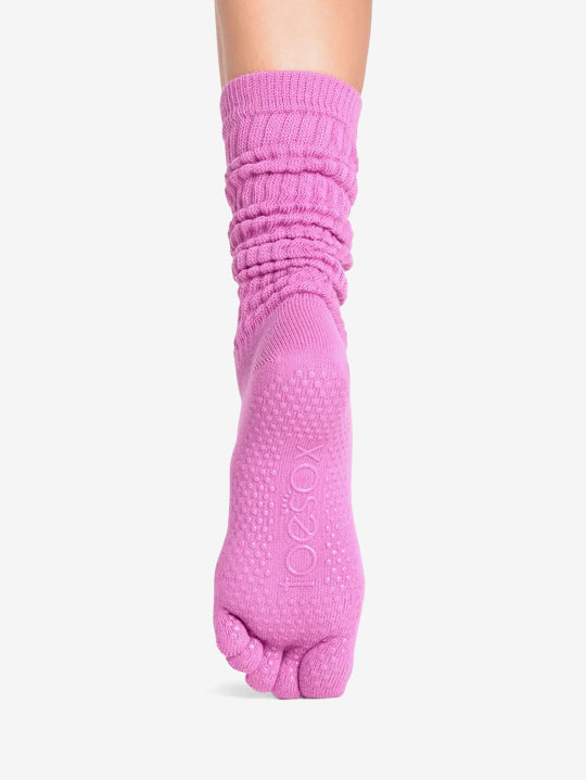 ToeSox Full Toe Slouch Grip Socks - Azalea