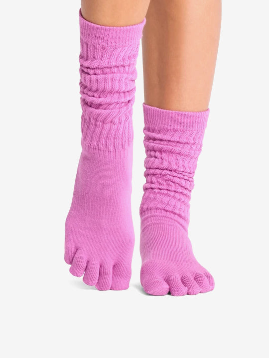 ToeSox Full Toe Slouch Grip Socks - Azalea