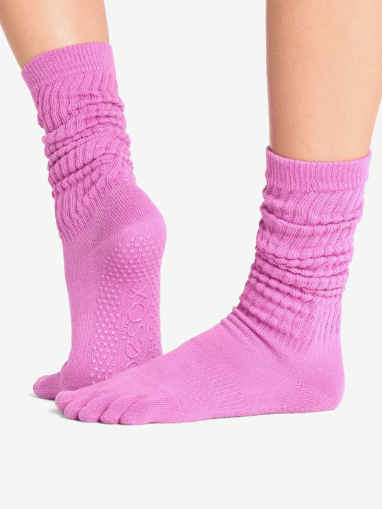 ToeSox Full Toe Slouch Grip Socks - Azalea