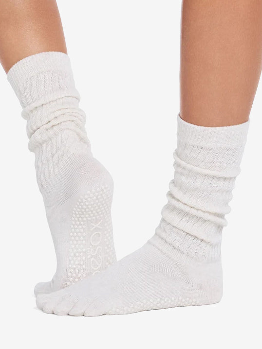 ToeSox Full Toe Slouch Grip Socks - Sandy