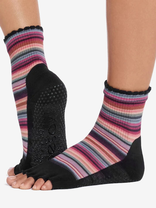 ToeSox Half Toe Melody Scallop Ultra Fine Knit Grip Socks - Autumn Stripes