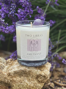 Two Libras Crystal Intention Candle - Amethyst