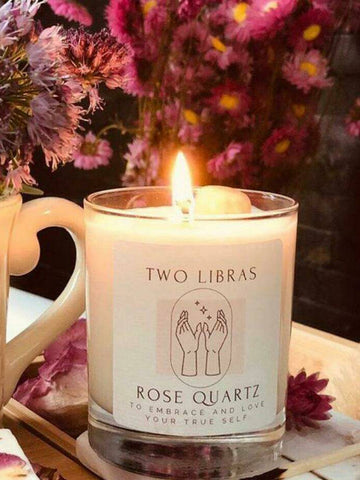 Two Libras Crystal Intention Candle - Rose Quartz