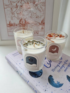 Two Libras Set of 3 Mini Crystal Intention Candles -Moon Phase