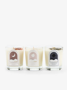 Two Libras Set of 3 Mini Crystal Intention Candles -Moon Phase