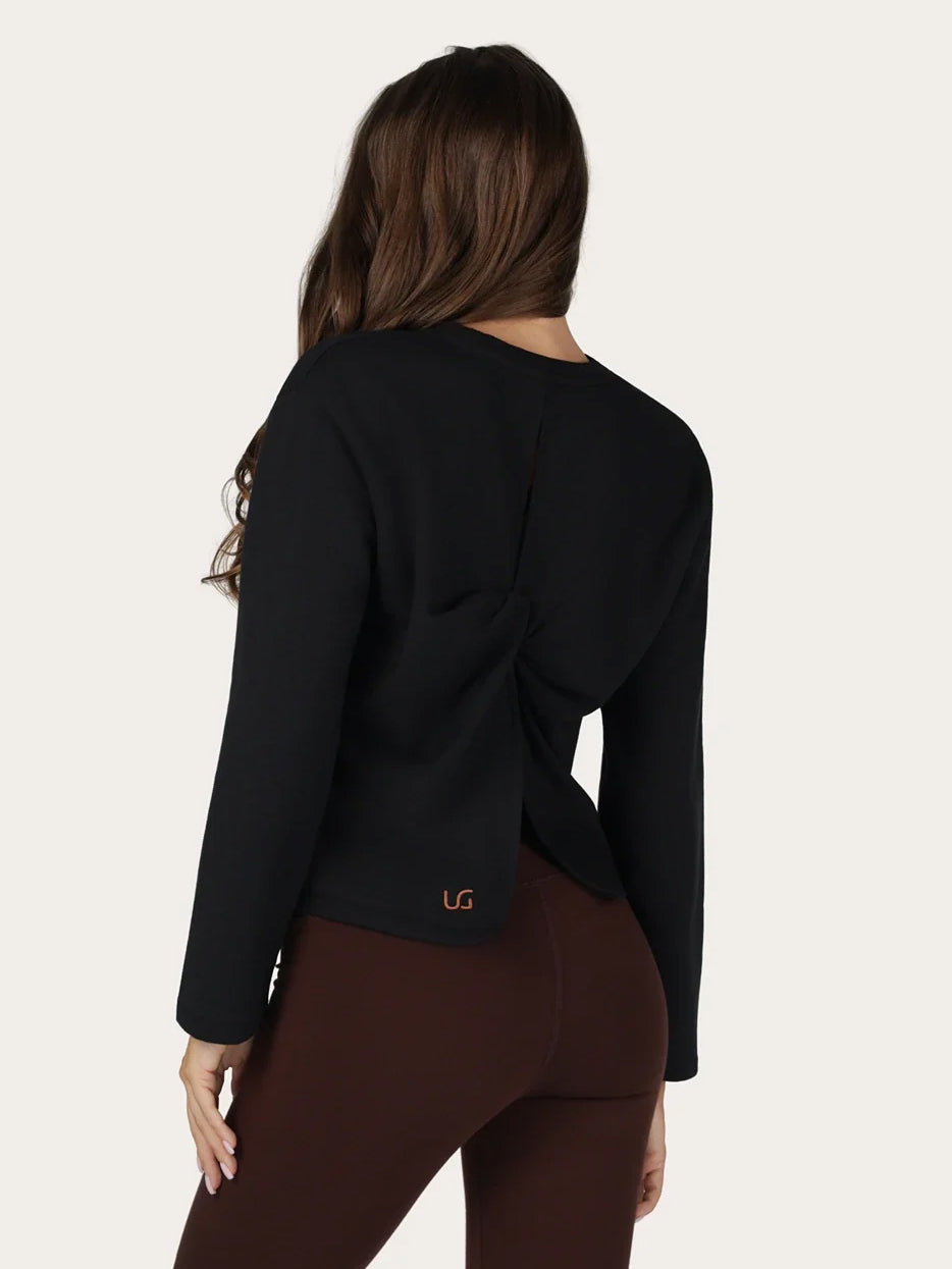 Urban Goddess Mira Long Sleeve Fleece Yoga Top - Onyx Black