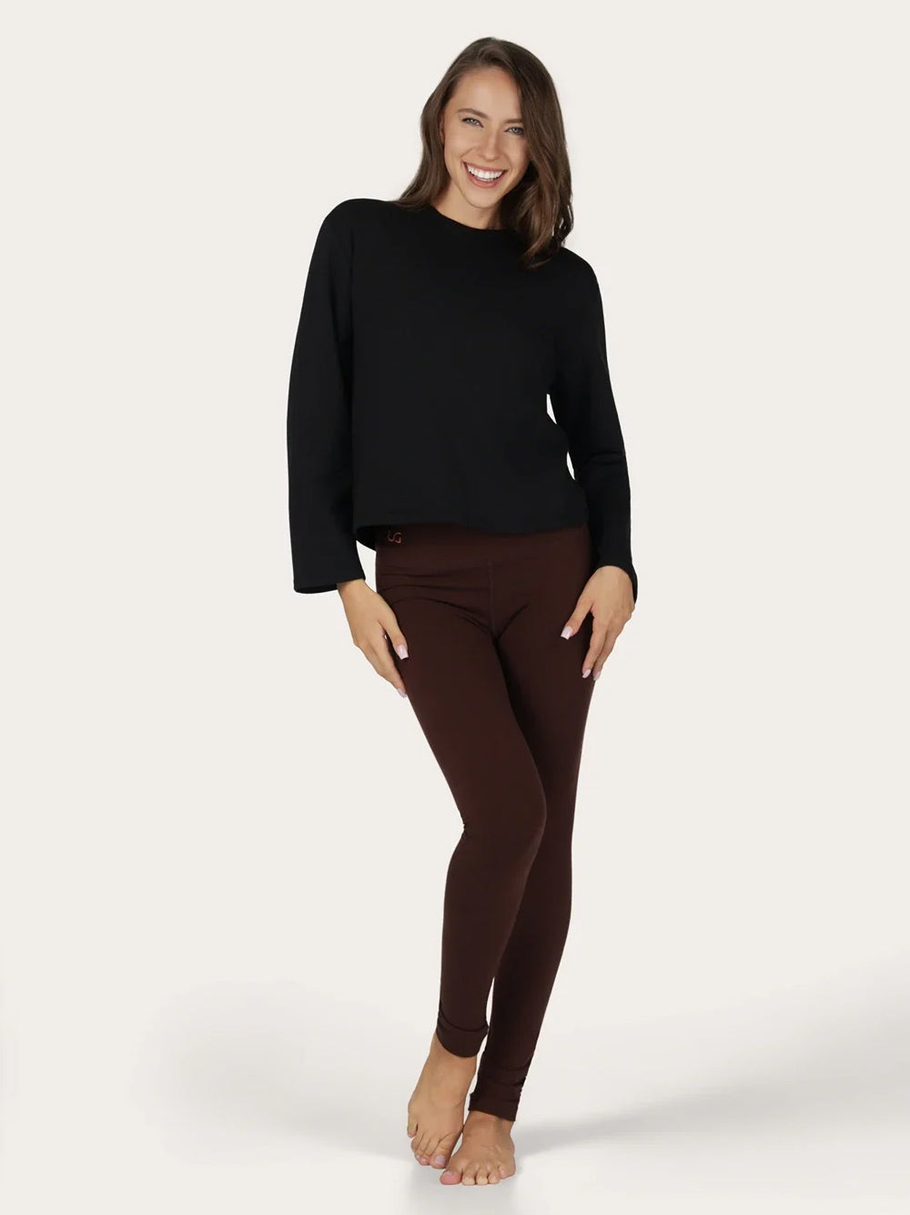 Urban Goddess Mira Long Sleeve Fleece Yoga Top - Onyx Black