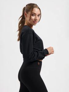 Urban Goddess Naya Cropped Long Sleeve Yoga Top - Onyx Black