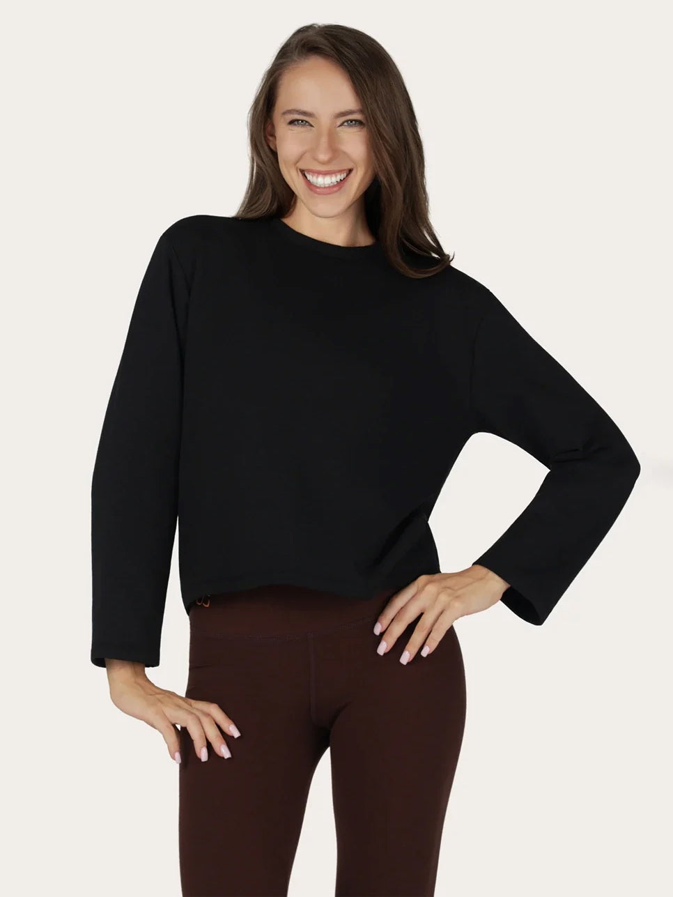Urban Goddess Mira Long Sleeve Fleece Yoga Top - Onyx Black