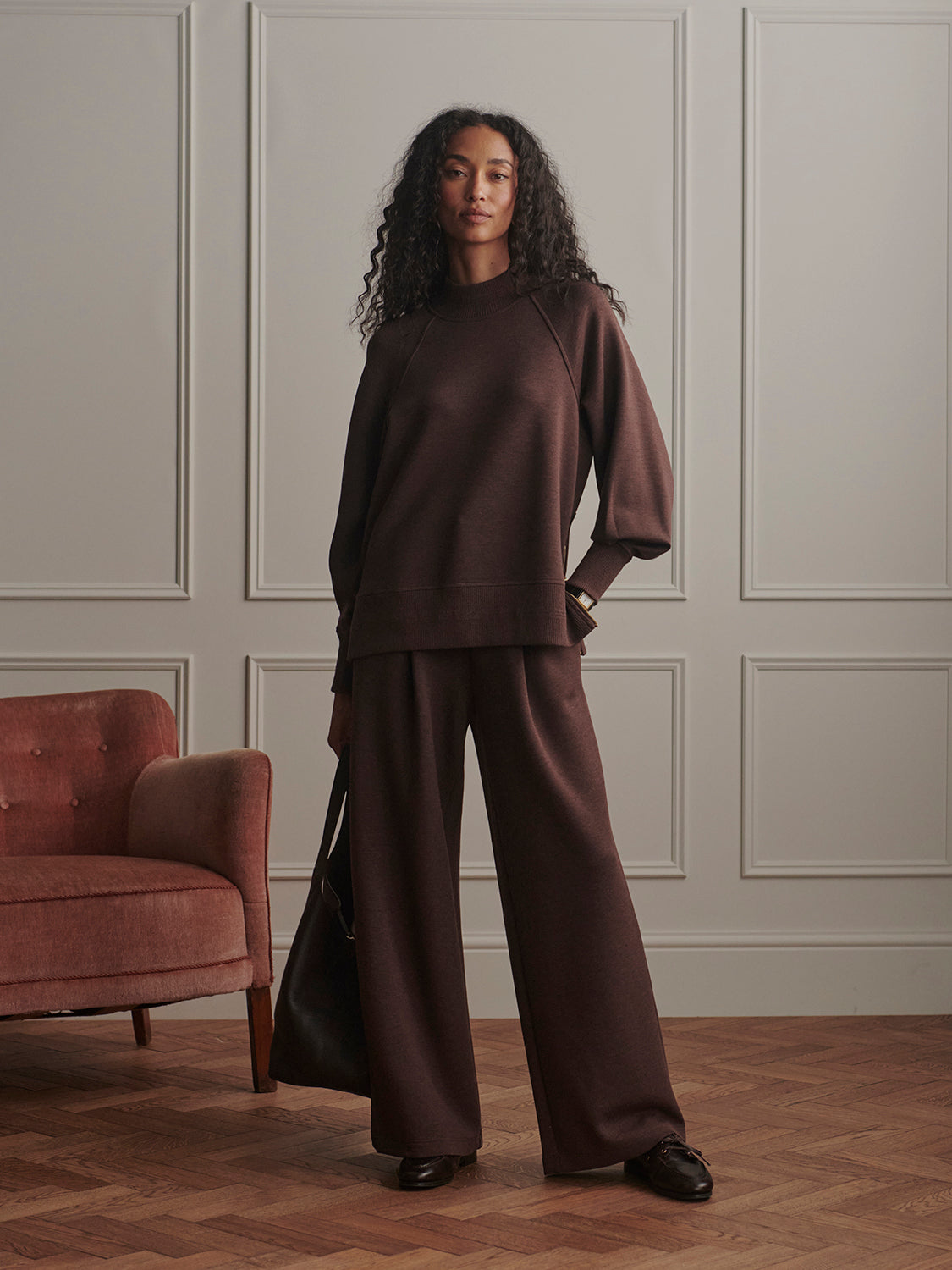 Varley The Extra Wide Leg Pant 29.5 - Coffee Bean Marl