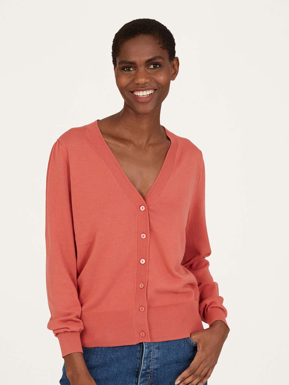 Thought Dotti Organic Cotton V-Neck Cardigan - Rock Red