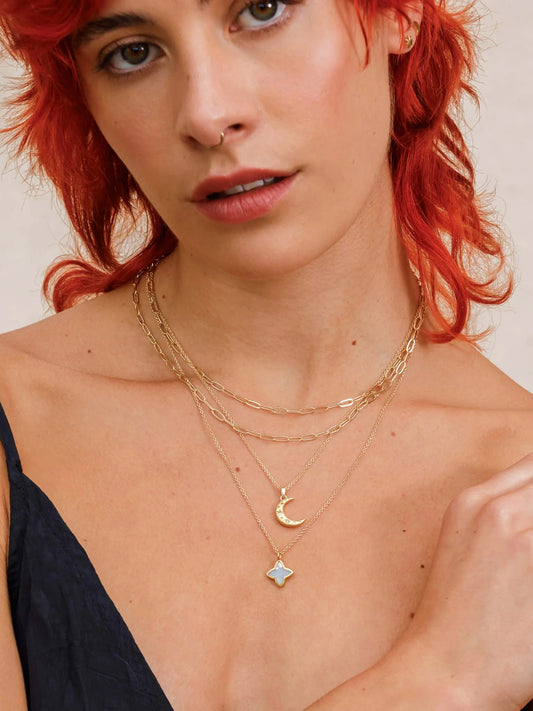 Wanderlust Life Gold Chain Necklace - White Topaz Carina Crescent