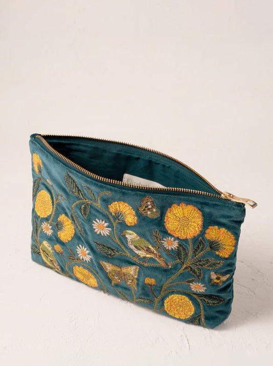 Elizabeth Scarlett Velvet Everyday Pouch - Wild Garden Emerald