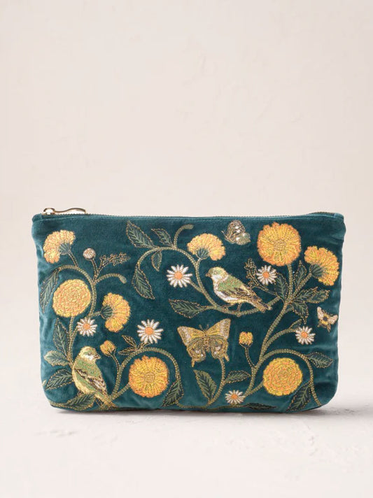 Elizabeth Scarlett Velvet Everyday Pouch - Wild Garden Emerald