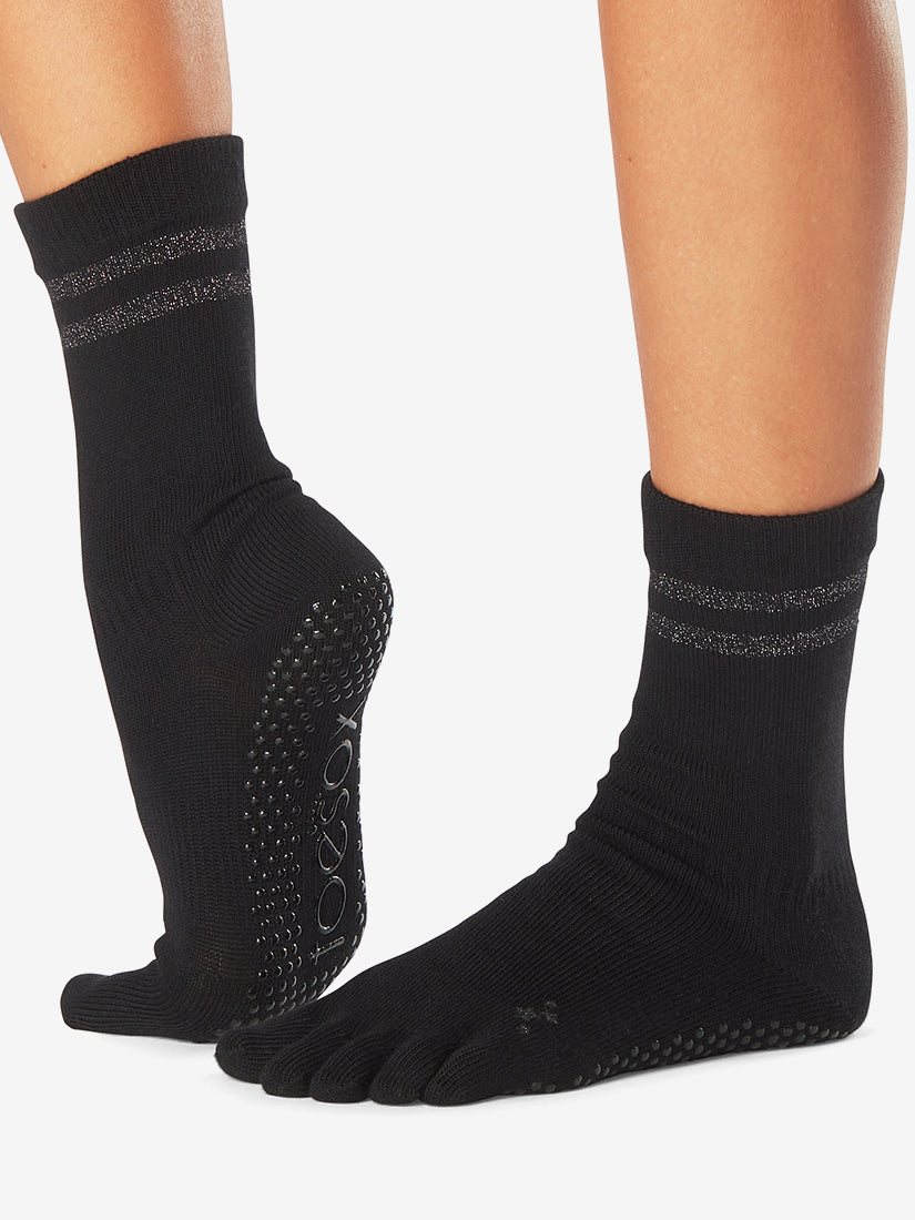 ToeSox Grip Full Toe Crew - Black Glimmer