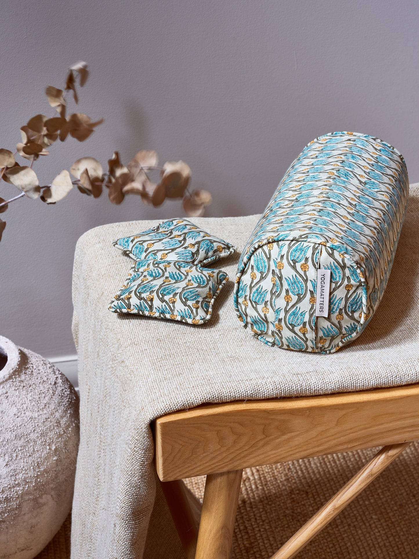 Yogamatters Block Print Pair of Square Hand Pillows - Peace Lily