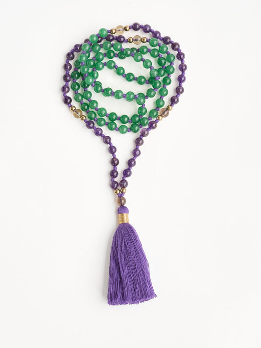 Mala Bead Necklace - Amethyst & Aventurine