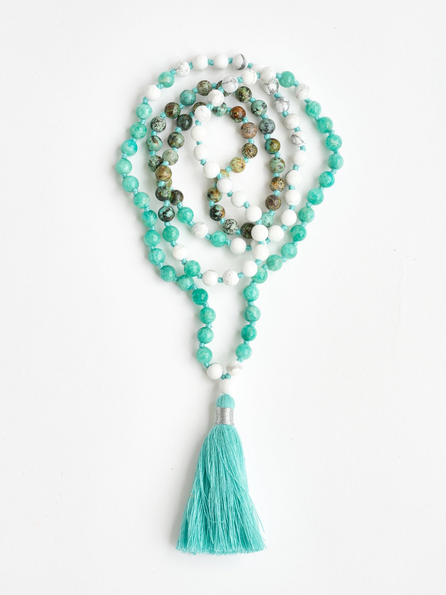 Mala Bead Necklace - African Turquoise & Howlite