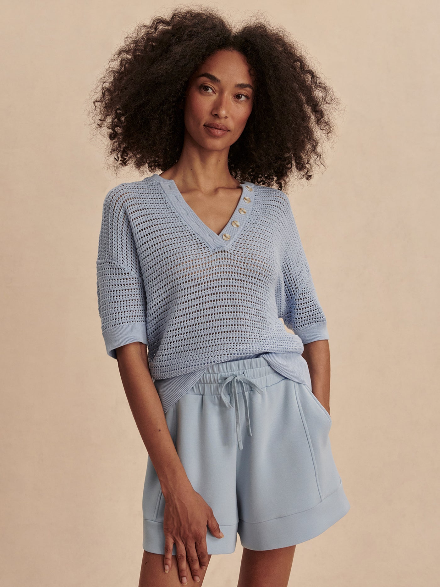 Varley Callie Knit Top - Cashmere Blue