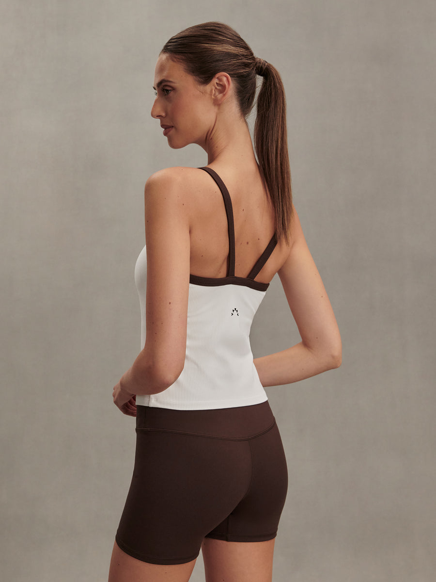 Varley Theon Scoop Neck Tank - White/Coffee Bean