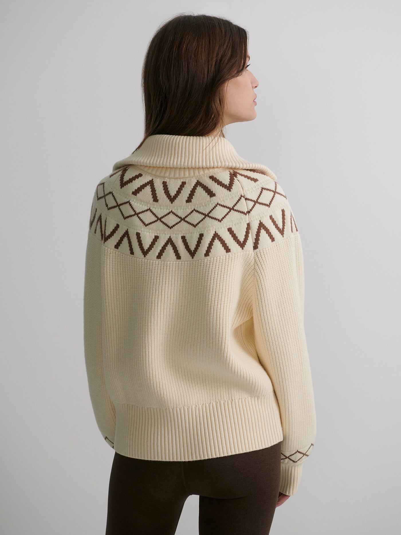 Varley Sigrid Fairisle Half Zip Knit - Whitecap Grey