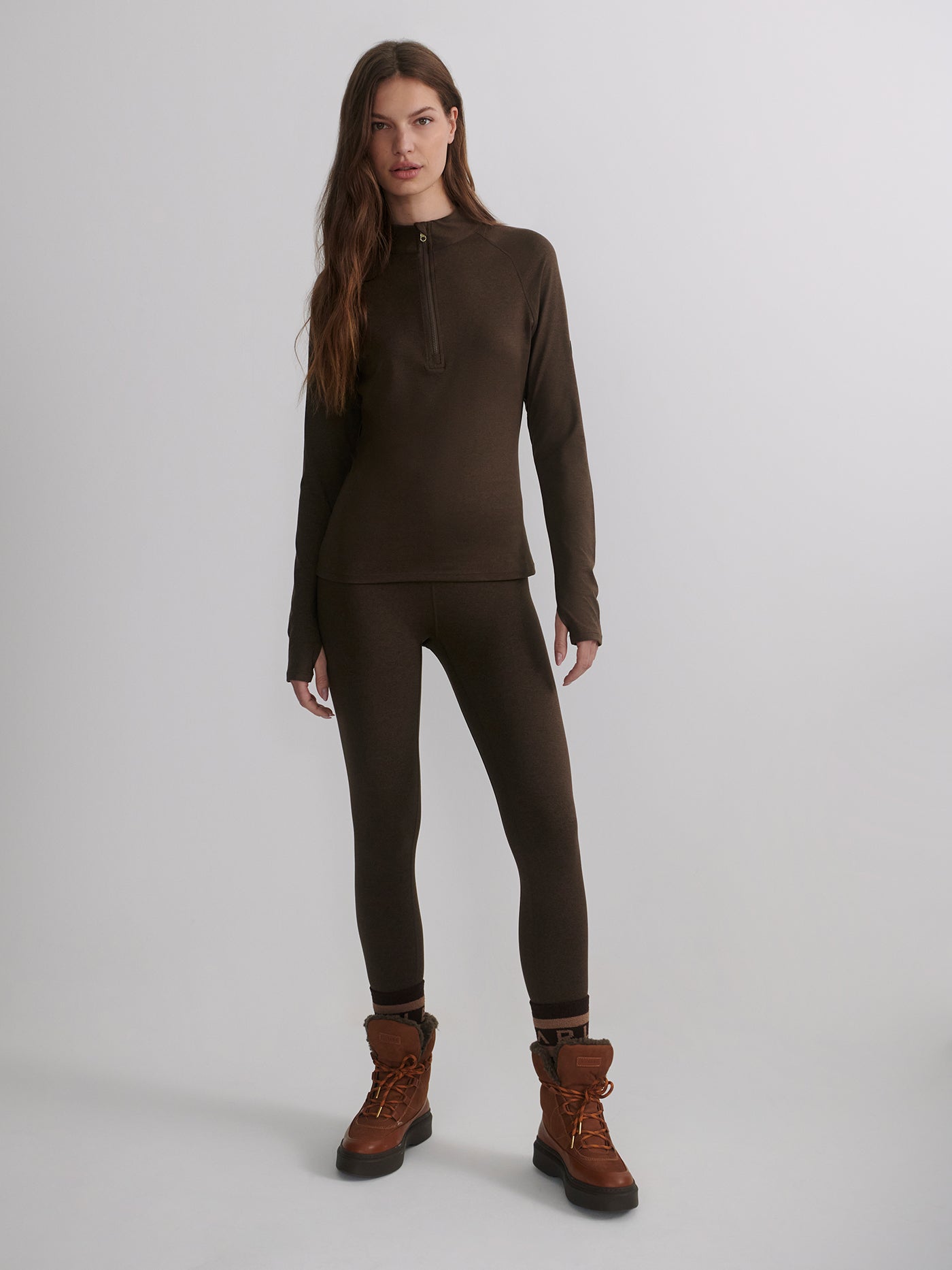 Varley Always Warm Half Zip Base Layer - Deep Chocolate Marl