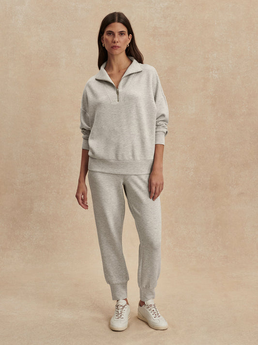 Varley Hawley Half Zip Sweat - Light Grey Marl