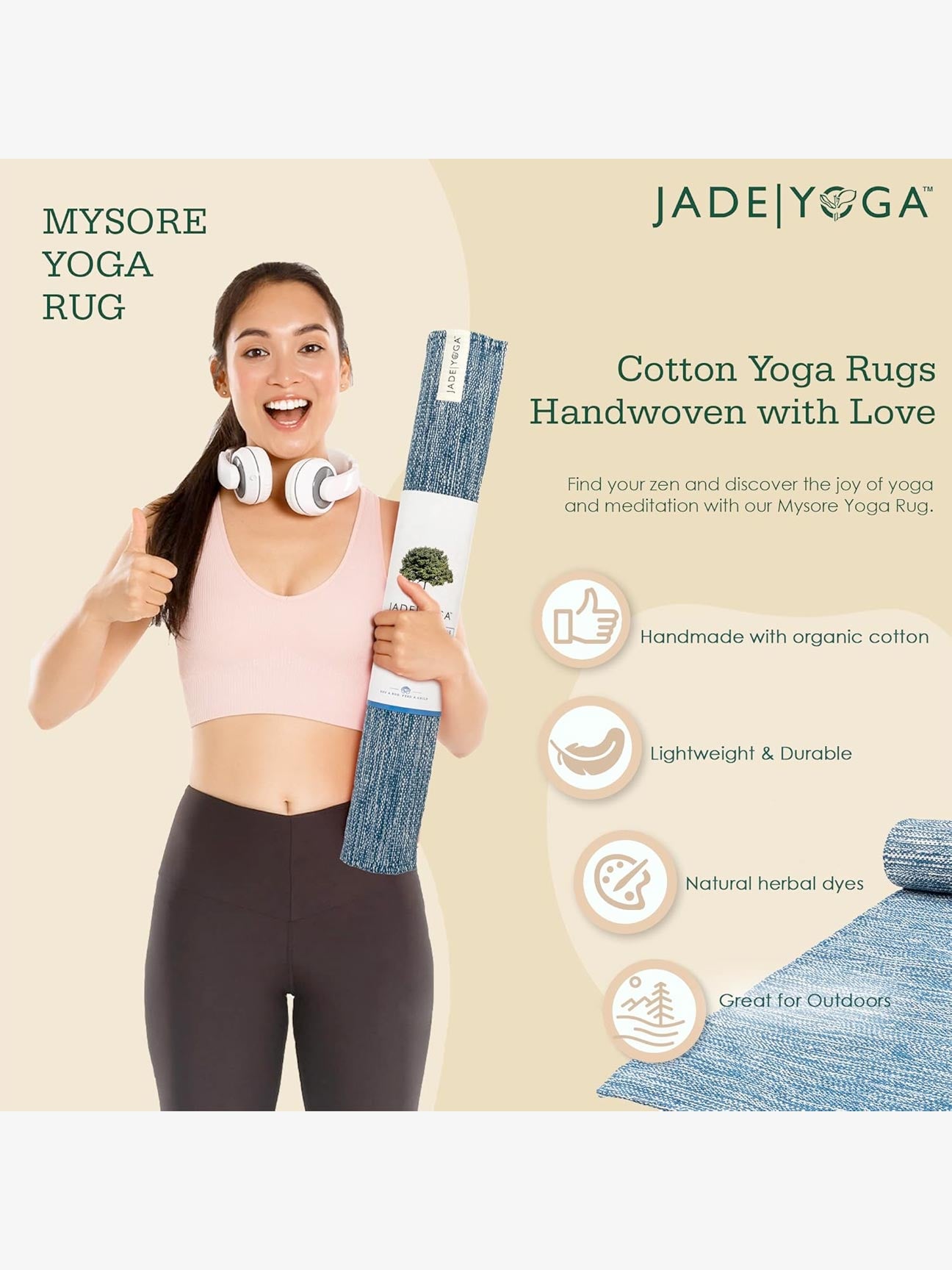 Jade Yoga Organic Cotton Mysore Yoga Rug