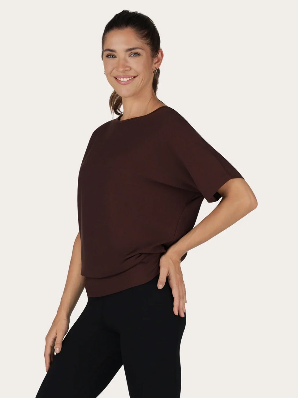 Urban Goddess Budhi Short Sleeve Yoga Top - Cacao