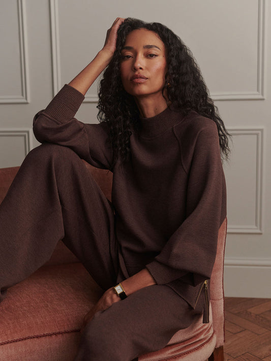 Varley Loxley Raglan Boyfriend Sweat - Coffee Bean Marl