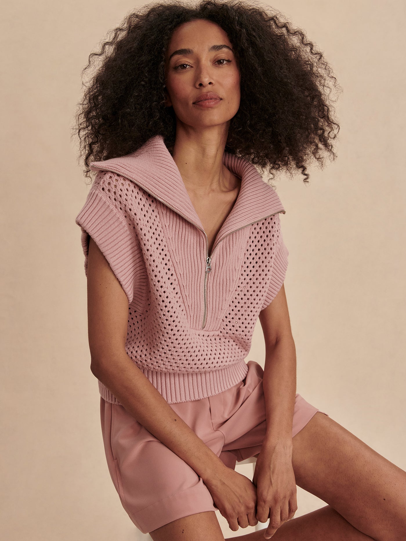 Varley Mila Half Zip Knit - Pale Mauve