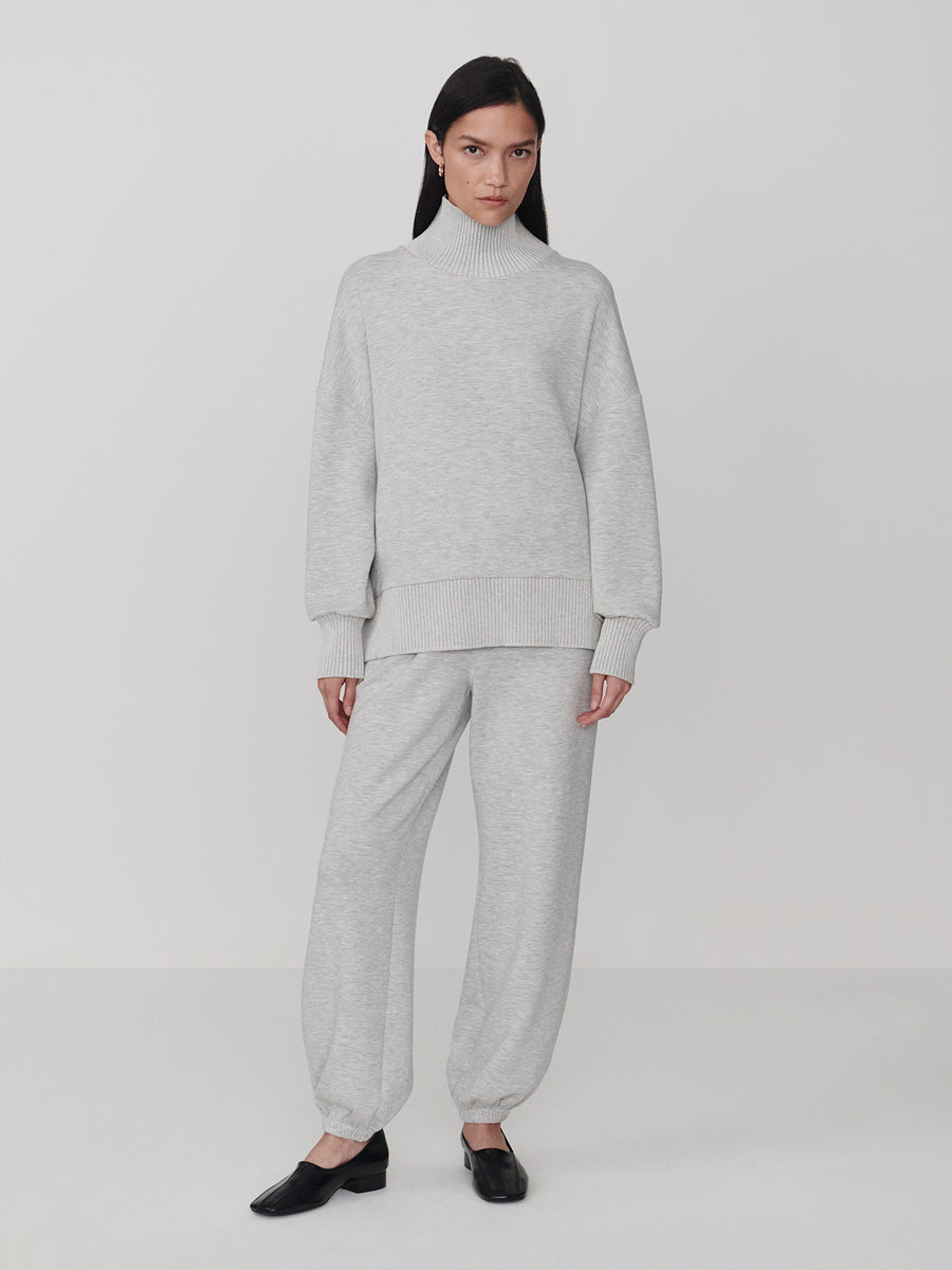 Varley Barker High Neck Sweat - Light Grey Marl