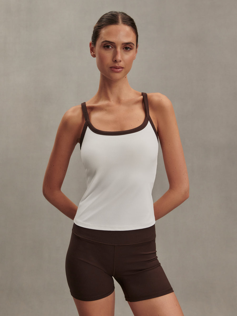 Varley Theon Scoop Neck Tank - White/Coffee Bean