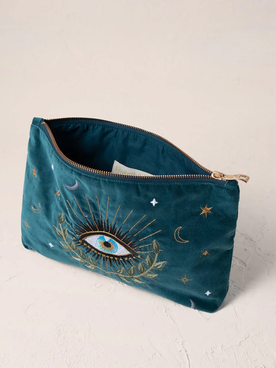 Elizabeth Scarlett Velvet Everyday Pouch - Rich Blue Celestial Eye